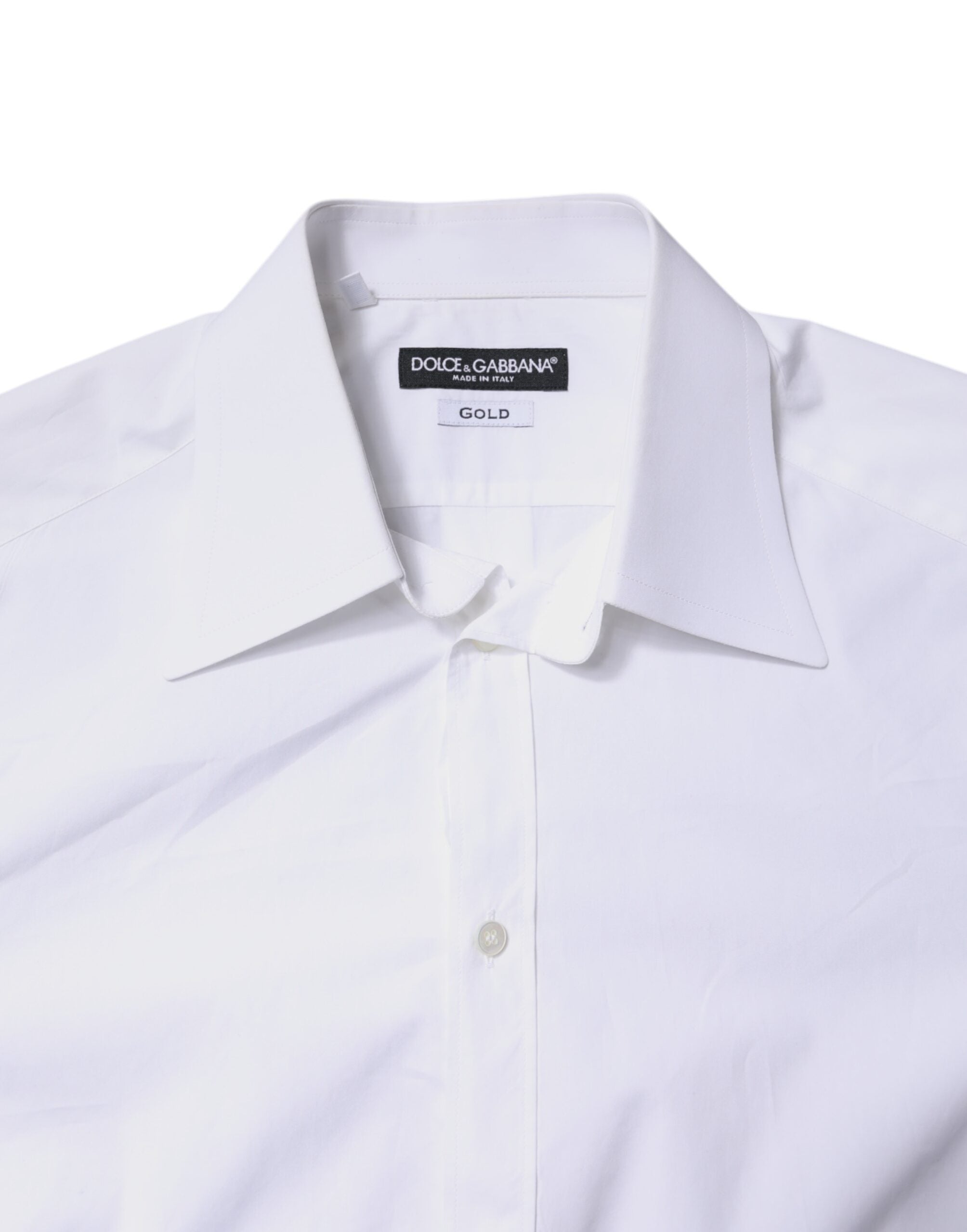 Dolce & Gabbana White Cotton Dress GOLD Formal Shirt